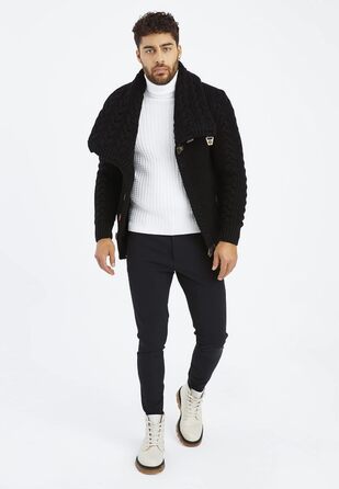 Чоловічий светр Leif Nelson з коміром-шарфом, Slim Fit, зимовий, повсякденний, великий в'язаний, чорний худі-светр LN7080 Cael (S, Чорний)