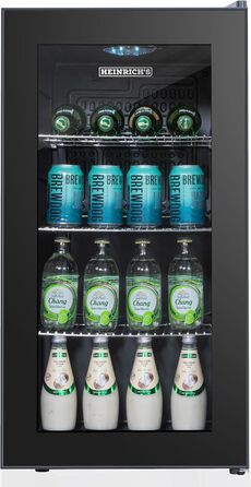 Міні-холодильник Heinrich з скляною дверцятами: компактний, тихий (40dB), LED-підсвічування, для офісу, кемпінгу, саду, об'єм 88 літрів, 3 полиці