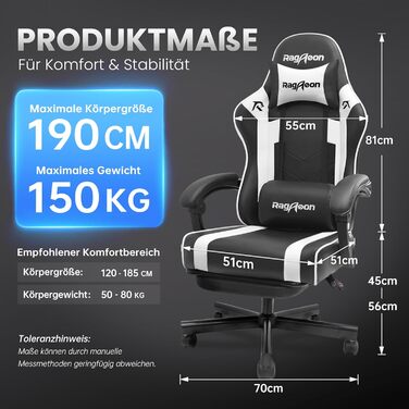 Геймерське крісло Gaming Stuhl з підставкою для ніг, регульованою спинкою та підтримкою попереку - до 200 кг (Чорне)