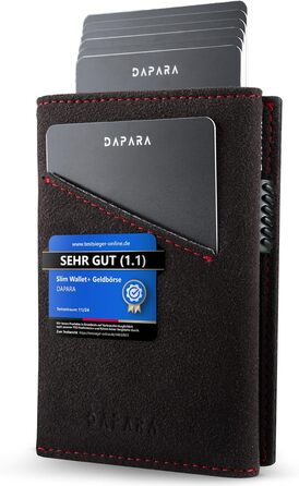 Чоловічий гаманець DAPARA | Тонкий гаманець з відділом для монет та RFID-захистом | Портмоне для чоловіків | Для 12 карт | Гаманець з карбоновим покриттям, червоний (мікрофібра)