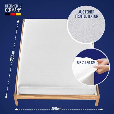 Waterproof mattress protector and wetness protection 160x200 cm, Oeko-TEX® Standard 100 cotton & fitted sheet fastening: incontinence pad & mattress protection, also as a replacement for fitted sheets.