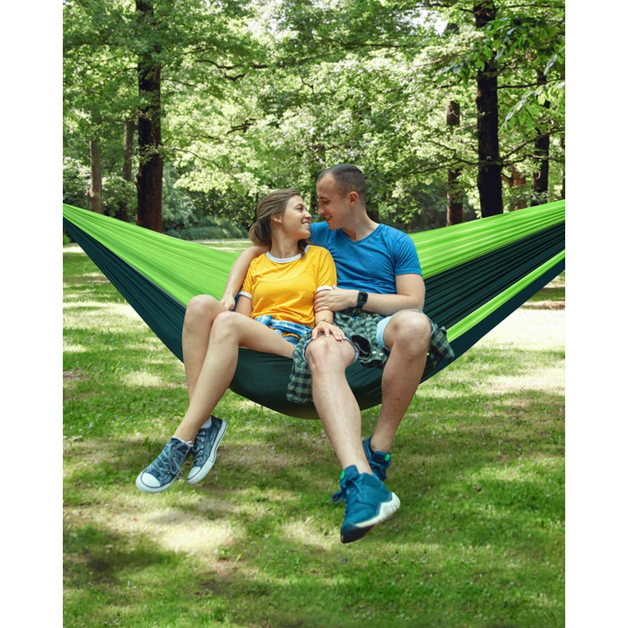 Гамак OTraki для відпочинку на природі 270x140 см: легкий, портативний, нейлон. Ідеально для саду, балкону, кемпінгу та дому.