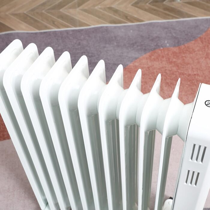 HOMCOM Портативний масляний радіатор з електронагрівом, 2500W, 3 режими, таймер, 11 секцій, білий, сталь, 50.5 x 24 x 63 см