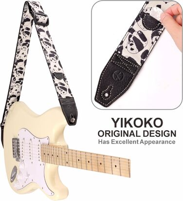 Гітарний ремінь 5,1 см з бавовняним друком, квітковий принт, з повним шкіряним кінцем, для бас-гітари, електро- та акустичної гітари, безкоштовний кріплення для ременя, фіксатори для ременя та медіатори. Жовті ромашки (Панда)