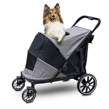 Візок для собак з одним клавішею, складаний, до 50 кг, сірий. Підходить для великих собак та котів, 100 x 48 x 96 см