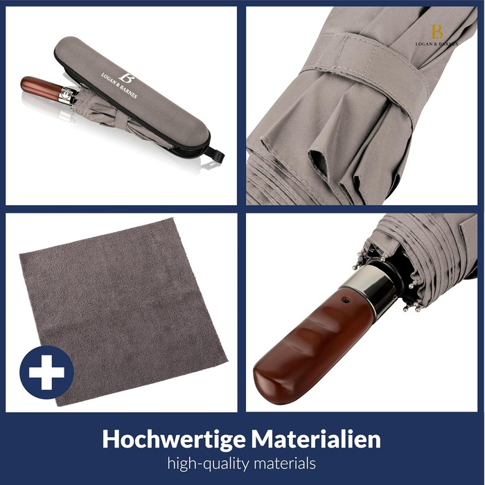 Чорний парасолька LOGAN & BARNES Dublin: стійкий до 140 км/год, з дерев'яною ручкою та тефлоновим покриттям