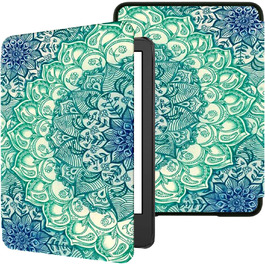 Чохол TOKILO для Kindle 6 (11-го покоління 2024/2022), м'яке PU-шкіряне покриття з авто-ввімкненням/вимкненням, чорний (смарагдовий візерунок)