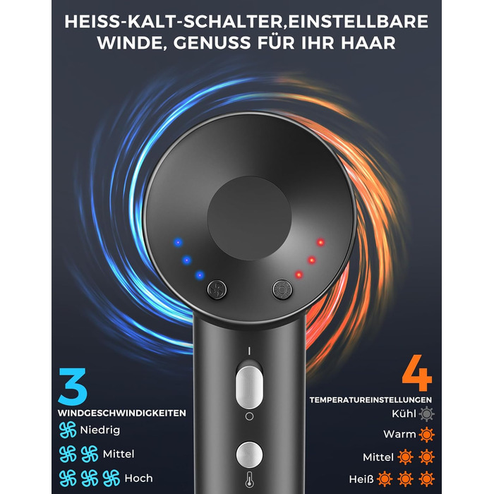 Іонізатор Föhn: потужний фен з 4 режимами нагріву та 3 швидкостями, захист від перегріву, стильна насадка та дифузор