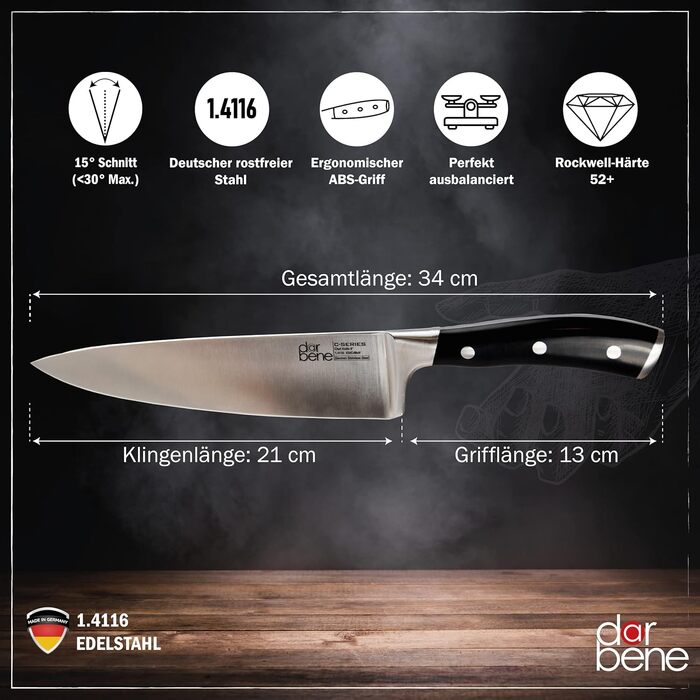 Набір кухонних ножів DarBene Santokumesser P-Series (2 шт.) 18 см, професійний, з нержавіючої сталі, ергономічна ручка з пакка-дерева, для дому та ресторанів, заточується