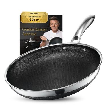 Пан з нержавіючої сталі HexClad Hybrid з діаметром 30 см - антипригарна сковорода з сотовою структурою для всіх типів плит, включаючи індукційну, та придатна для духовки та мийки