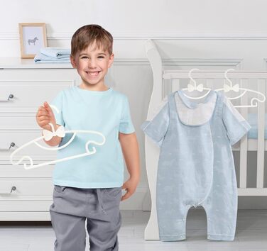 Набір вішалок для дитячого одягу, 40 шт, пластик, неслизькі, ультратонкі, білі - з 3 гумками для дитячої кімнати, одягу для немовлят та малюків, білі