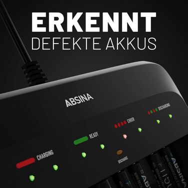 Зарядний пристрій ABSINA X10 для акумуляторів AA, AAA та 9V - 10-портовий зарядний пристрій для NiMH акумуляторів