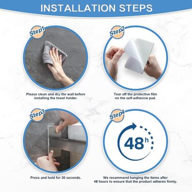 Тримач для рушників без свердління, подвійний, з нержавіючої сталі 304, рушкова рейка з двома кріпленнями, самоклеючий, для ванної кімнати та кухні (#3 Сріблястий)