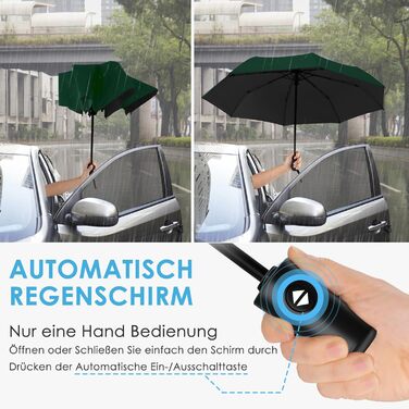 Зонт від сонця та дощу 42/46 дюймів, штормовий, автоматичний, з 8 ребрами для чоловіків та жінок (темно-зелений)