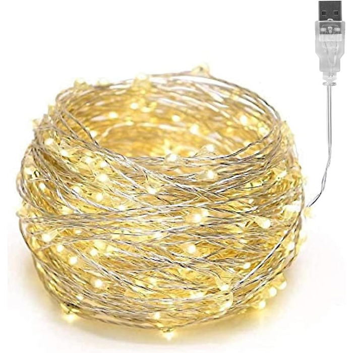 Льо́нточна світлодіодна гірлянда Gresonic 200/300 LED, струможиви́вна, для внутрішнього та зовнішнього використання, тепле біле світло