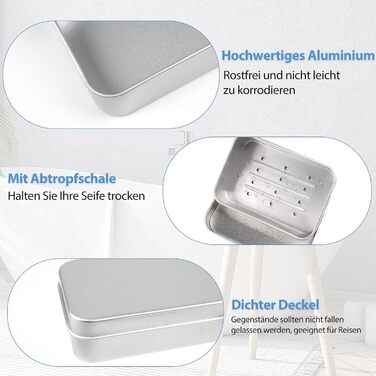 Набір мильниць для подорожей 2 шт. з алюмінію з підсіткою, вологостійкі, нержавіючі мильниці для дому, подорожей, мила та пінки для гоління (срібні)