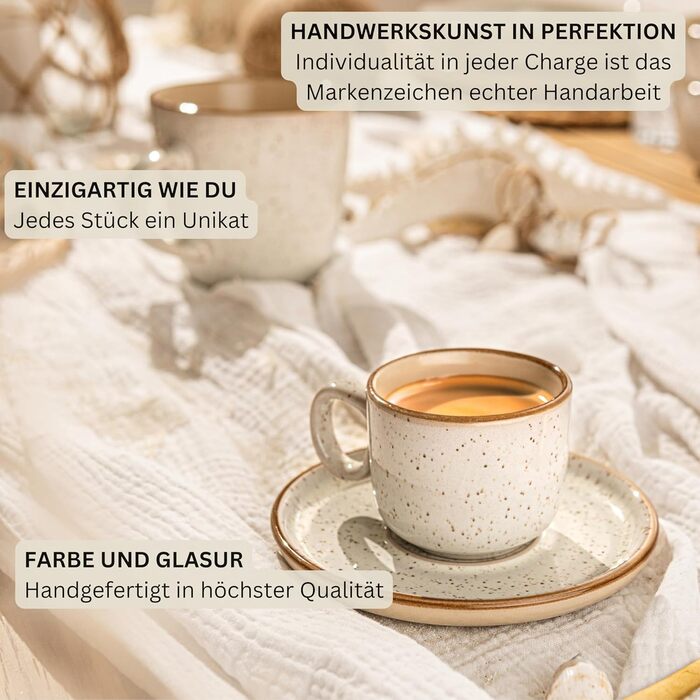 Набір чашок для еспресо SÄNGER Rio Creme (8 шт.), набір чашок для 4 персони, чашки для еспресо та мокко, стійкі до подряпин, миття в посудомийній машині, мікрохвильової печі, кремового кольору, 80 мл