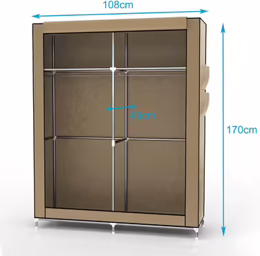 INTIRILIFE Folding Wardrobe 108x170x45 cm in - Fabric wardrobe with zipper and clothes rail, side pocket and compartments - Shelf unit, metal frame, storage (Crème Beige)