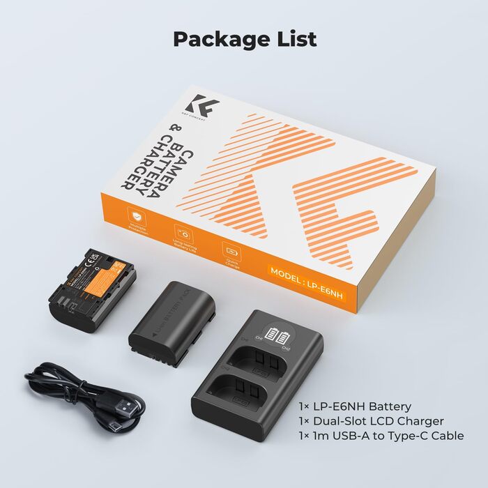 Акумулятор Canon LP-E6NH 2600mAh (2 шт.) з зарядним пристроєм (2 слоти) - сумісний з EOS R7, R5, R6, 5D II, III, IV, 6D, 6D II, 7D, 7D II, 60D, 70D, 80D, 90D