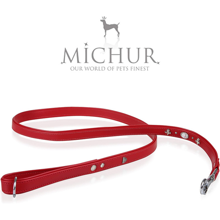 Julieta Leine, leather dog leash, leather lead for dogs, MATCHES Julieta collar, Red, leather, with lilies, rhinestones, and a large crystal