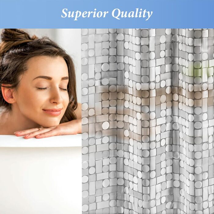 Завіса для душу LEMON CLOUD з антигрибковим покриттям, з магнітними вагами, 183x200 см, водонепроникна, антибактеріальна, PEVA, для душу та ванни, 12 кілець, геометричний дизайн