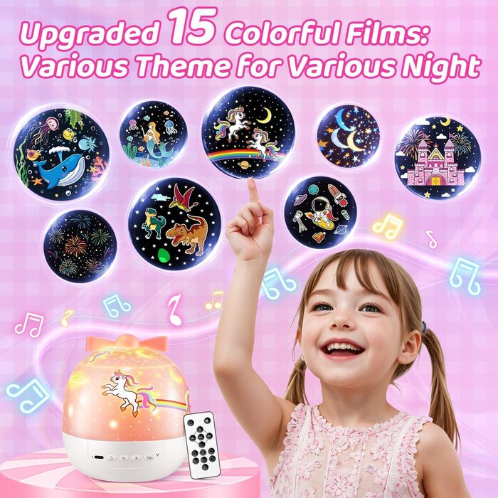 Star Projector for Kids with 15 Flashing Modes, Music Box for Baby Girls with 10 Melodies, 7-Color Night Light, Kids Night Light, Star Projector Baby Gift for Girls, Kids Room Decoration (Multicolor)