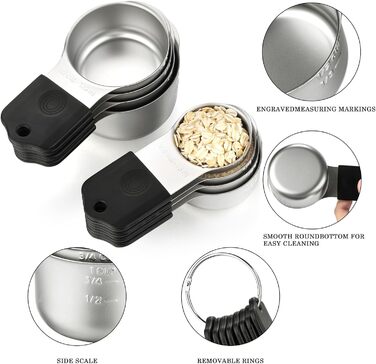 Magnetic Measuring Cups and Spoons Set with 16 Pieces, including 7 stackable magnetic stainless steel measuring cups, 8 magnetic measuring spoons with leveler for dry and liquid ingredients
