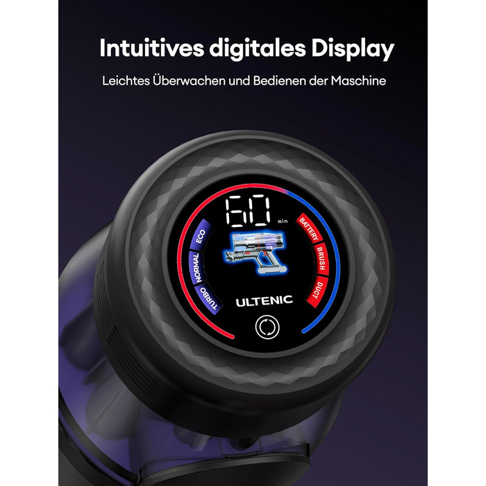 Бездротовий акумуляторний пилосос Ultenic U16 Flex: 550W, 50000Pa, 60 хв роботи, сенсорний екран, телескопічна труба, док-станція, антизаплутування, для твердих поверхонь та килимів, видалення шерсті тварин