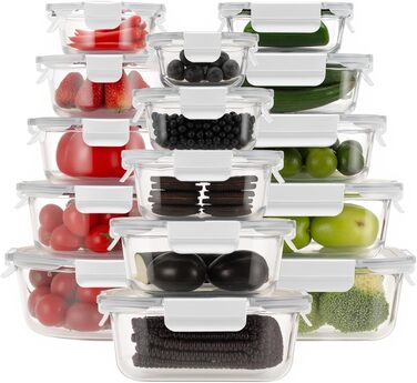 Набір скляних контейнерів для зберігання їжі з кришками з преміум-пластику, 10 шт., блакитні