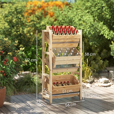 Outsunny Beverage Crate Shelf for 3 Beverage Crates, Wooden Crate Shelf with 3 Tiers, Freestanding Beverage Crate Holder, Holds 150kg, Crate Stand for Beer, Water, 56 x 32 x 112 cm Natural Wood | Aosom