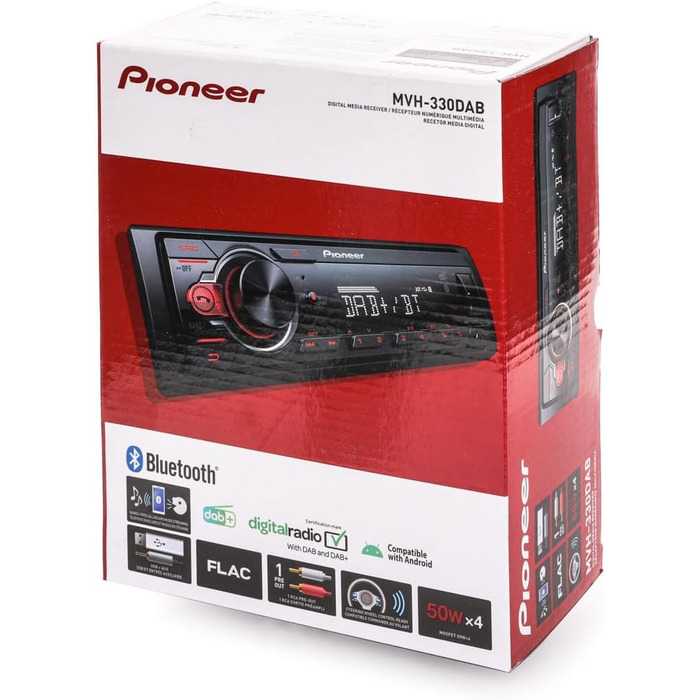 Автомагнітола Pioneer MVH-330DAB 1DIN з RDS, DAB+, USB, AUX, Bluetooth, компактна