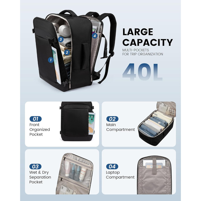 Рюкзак для подорожей LOVEVOOK, 17.3 дюйми, для ноутбука, чоловічий/жіночий, чорний