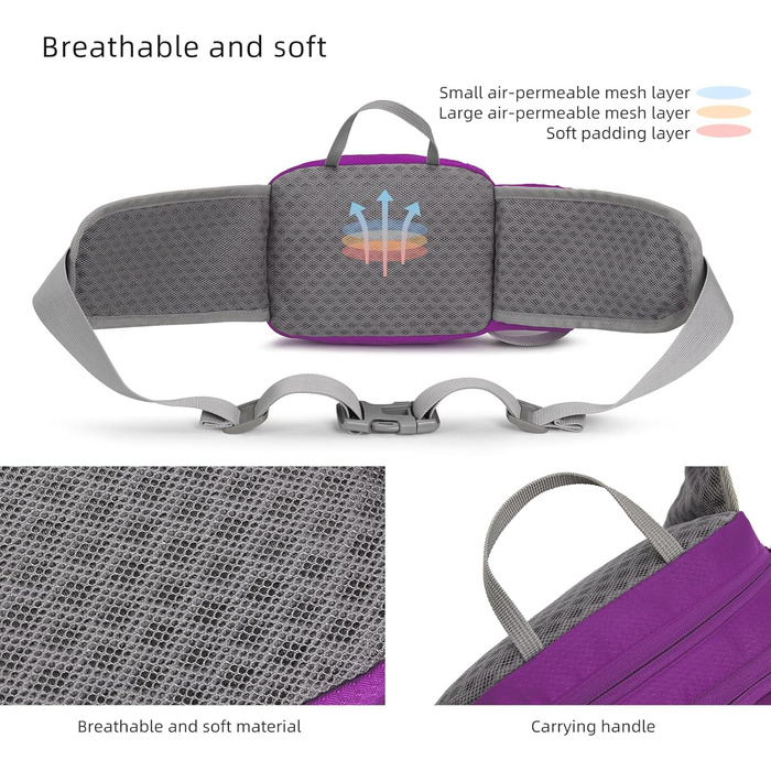 Спортивна поясна сумка-бананка для собак: тренування, велоспорт, піші прогулянки, біг. Великий об'єм, для чоловіків та жінок, колір: фіолетовий