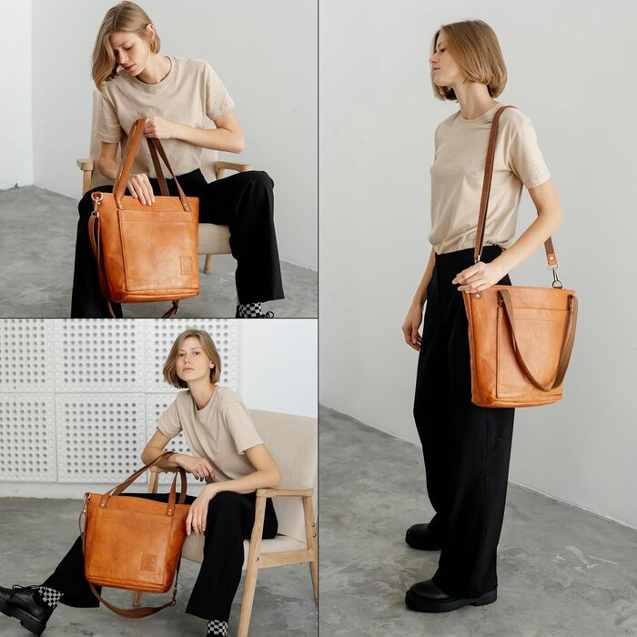 Сумка жіноча шкіряна через плече Berliner Bags Verona (коричнева). Велика сумка-шопер з YKK-застібкою