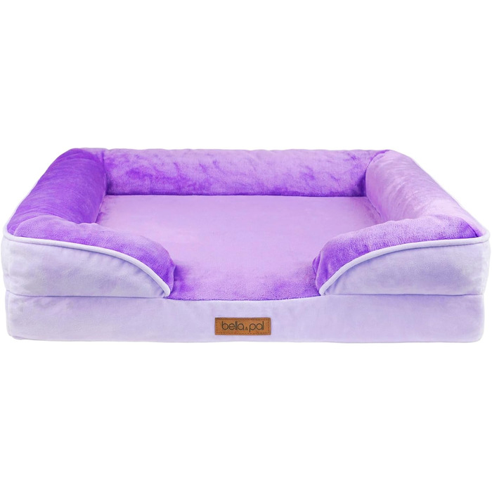 Ортопедичне ліжко для собак BELLA & PAL, 71x59 см. Зручне ліжко-софа для собак маленьких та середніх порід. Без монтажу, з ефектом пам'яті, водовідштовхувальна підкладка, фланелевий знімний чохол, неслизьке дно. (71 x 58.5 x 16.5 см, фіолетовий)