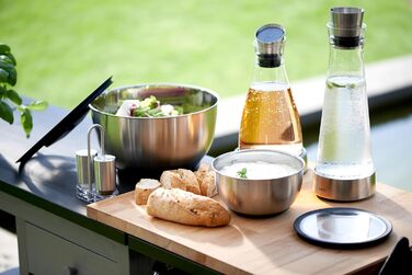Emsa 505219 Flow Chilling Carafe | Elegant Design | Cooling performance for 4h | Cooling pad | Glass and stainless steel | Transparent | 1 Liter, 14 x 14 x 30 cm