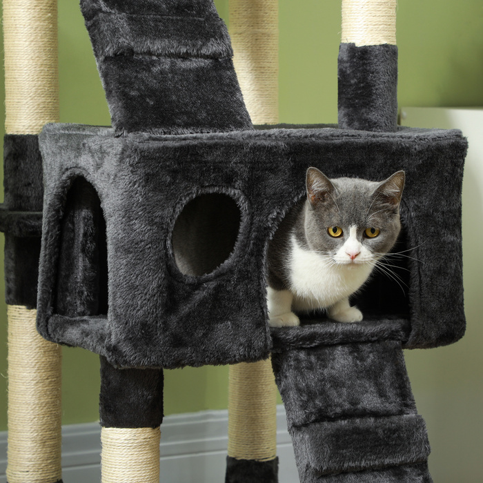 PawHut Дряпка для котів XXL, котяча печера, драбина, комплексна конструкція для лазіння, багатоярусна, сіра, 50x50x170 см | Aosom