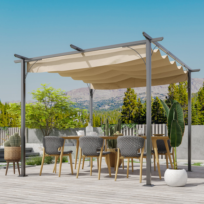 Outsunny Pergola Gazebo 3 x 3 m Waterproof with Sliding Roof and UV Protection for Garden and Patio, Aluminum Beige