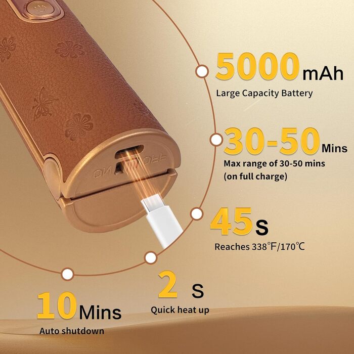 Бездротовий випрямляч для волосся 2-в-1 з акумулятором 5000mAh, міні-випрямляч для подорожей, випрямлення та завивання, портативний, швидкий нагрів 210°C/410°F, колір: коричневий, бренд: Urban Ol