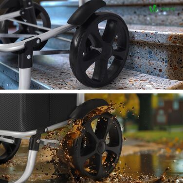 Складна господарська сумка-візок VOUNOT 50 л з алюмінію, водонепроникна з термовідділенням, великі колеса з бризковиками, чорна