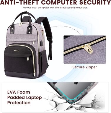 LOVEVOOK Рюкзак для дівчат та хлопців, водонепроникний, з відділенням для ноутбука 15.6 дюймів, для школи, подорожей, роботи. Серія Anti-Theft, сірий+чорний, Pu
