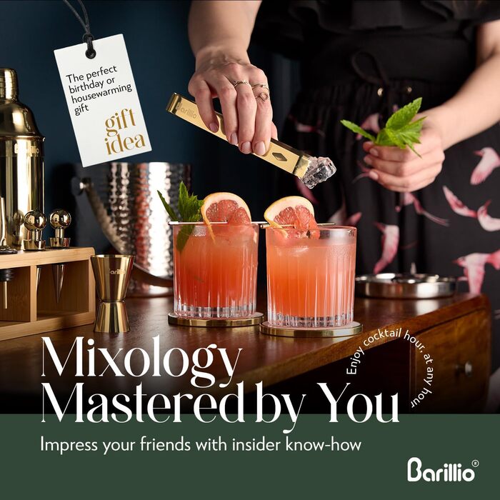 Набір для коктейлів Barillio Elite, 23 шт., з бамбуковим підставкою, чорний, нержавіюча сталь