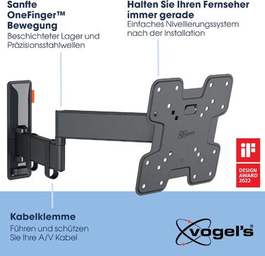 Настінне кріплення для телевізора Vogel's Comfort TVM 3245 Full-Motion 19-43 дюйми, до 15 кг, поворот 180°, VESA 200x200, чорний