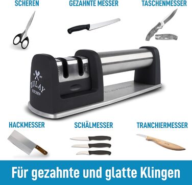 Точилка для ножів Zulay: для прямих та зубчастих лез, з кераміки та вольфраму. Ручна заточка ножів, для кухні та кишенькових ножів. 2-ступенева точилка для стільниці.