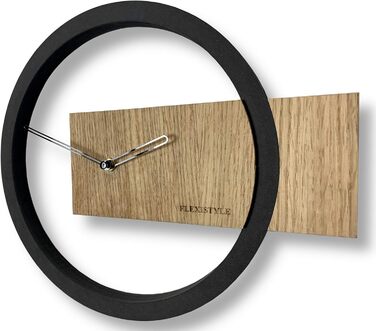 FLEXISTYLE Large Wall Clock without Ticking Sounds, Wood Art Black, Living Room, Bedroom, Made in EU, z216-2 (32cm)