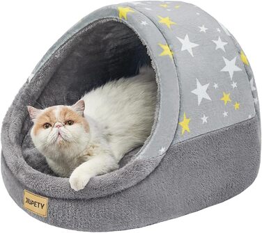 Jiupety Cat Cave, Cat House, Cat Basket, Cat Bed with Non-Slip Bottom, Cat Nest with Washable Removable Cushion, M (41 cm x 41 cm x 33 cm), (Gray, L 48 cm x W 43 cm x H 41 cm)