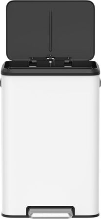 SONGMICS Відро для сміття кухонне, 40 літрів, з кришкою, з педаллю, Softclose, утримання кришки, біле LTB541E40