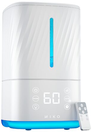 Зволожувач повітря MIKO ультразвуковий з холодним та теплим паром для великих кімнат та спальні - з фільтром, авторежимом, захистом від протікання, нічним режимом та таймером