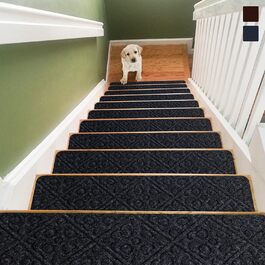 COSTWAY 15-Piece Stair Treads - Non-Slip, Waterproof, Self-Adhesive Carpet for Wood Stairs - Grey (76x20cm)