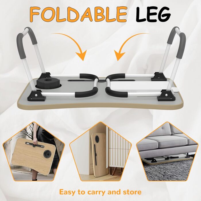 Стіл для ноутбука в ліжко Huracan: регульований, з підстаканником та ящиком (60x40 см, чорний)